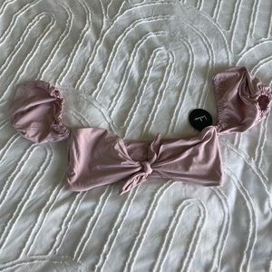 Lulu’s puff sleeve tie front bikini top